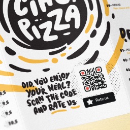 Exemplo de uso de um QR Code para avaliar a comida e o serviço de um restaurante.