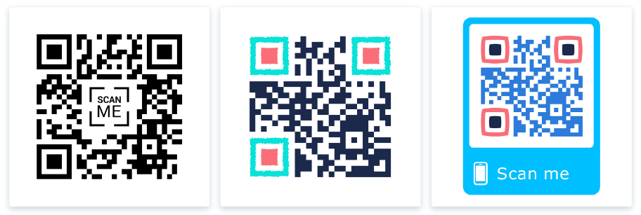 Exemplos de três QR Codes Estáticos criados com a nossa API