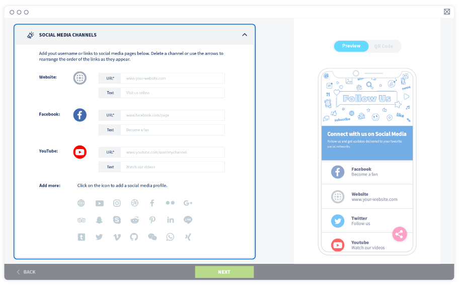 Adicione os links das suas redes sociais e os ícones relacionados.