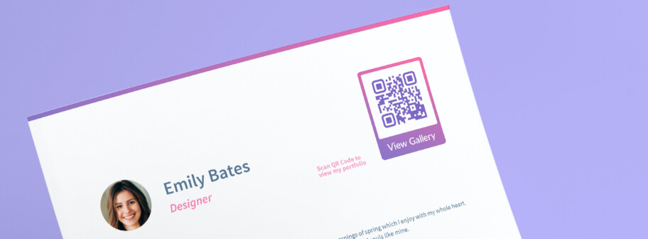 Exemplo de QR Code num currículo divulgando um portfólio