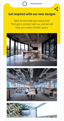 Landing page do QR Code que exibe um portfólio de trabalho de uma empresa em uma galeria de imagens.