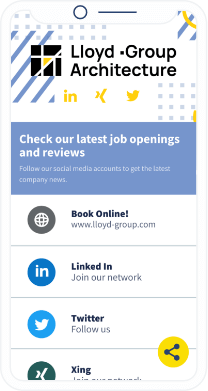 Uma página de destino do QR Code mostranso canais de redes sociais de uma empresa.
