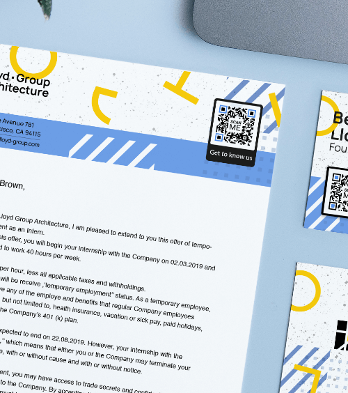 Carta oficial de uma empresa com um QR Code no cabeçalho que contém informações sobre a empresa.