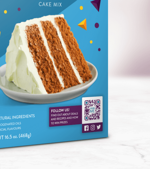 Embalagem de um produto alimentício com um código QR.