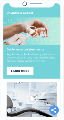 Landing page com informações sobre tratamentos médicos e uma opção para reproduzir vídeos dentro da página de destino
