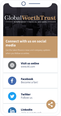 Landing page do QR Code que mostra todos os canais de redes sociais de uma empresa de consultoria financeira.
