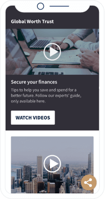 Landing page do QR Code exibindo uma playlist de vídeos de uma empresa de consultoria financeira.