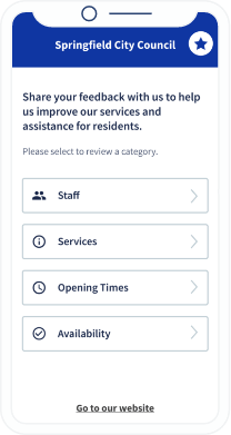 Uma landing page do QR Code que mostra um formulário de feedback para um conselho municipal.