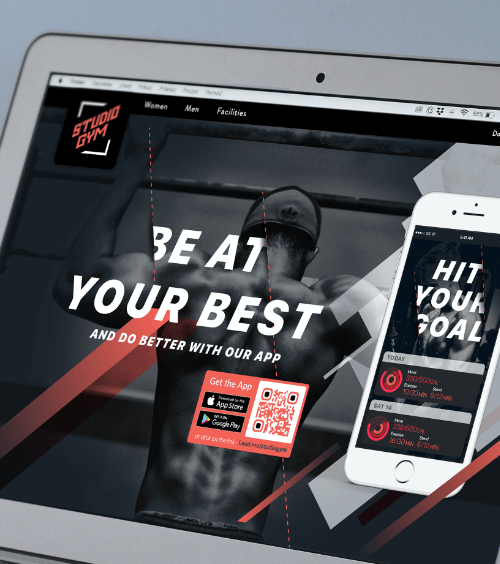 Website da academia com um QR Code que permite baixar um app.