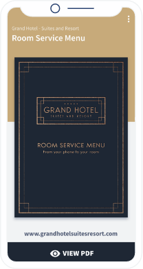 Uma landing page do QR Code que mostra um cardápio de serviço de quarto em formato PDF.