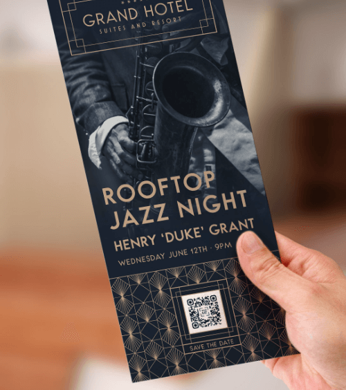 Um flyer com um QR Code que mostra as informações de um evento no hotel.