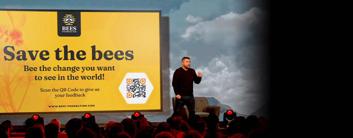 Um anúncio da ONG fictícia Bees Foundation que motiva o público a escanear o QR Code.