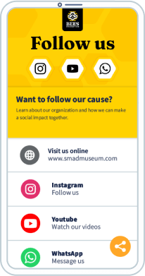 Página do QR Code que exibe os canais de redes sociais de uma ONG.