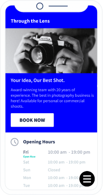 Landing page de um QR Code com informações detalhadas sobre um estúdio de fotografia.
