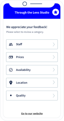 Landing page do QR Code com um formulário de feedback de um estúdio fotográfico para clientes.