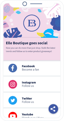 Landing page do QR Code que mostra todas as redes sociais de uma loja.