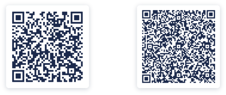 O QR Code da esquerda contém poucas informações e o QR Code da direita contém muitas informações