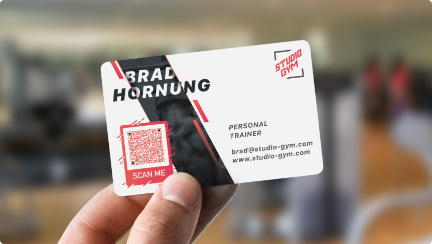 Um exemplo de QR Code vCard num cartão de visita