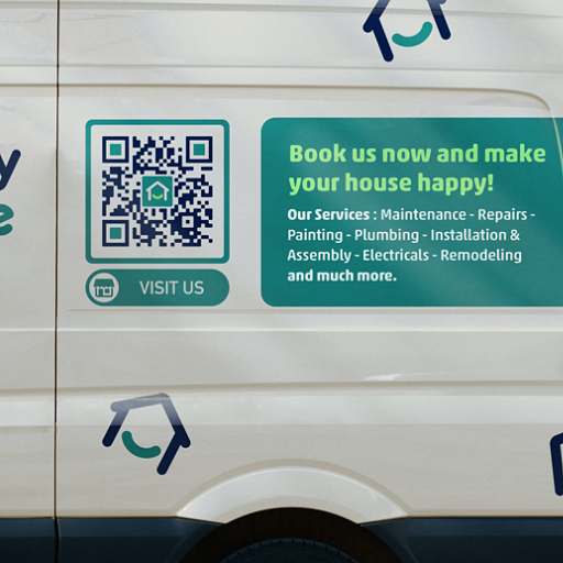 QR Code que mostra informações de uma empresa de reparos domésticos na página do QR Code Business