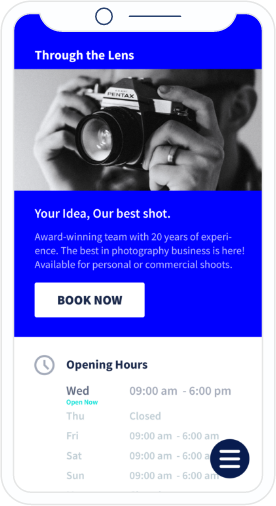 Informações sobre um estúdio fotográfico na página do QR Code Business