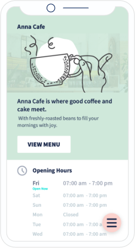 Informações de um restaurante na página do QR Code Business